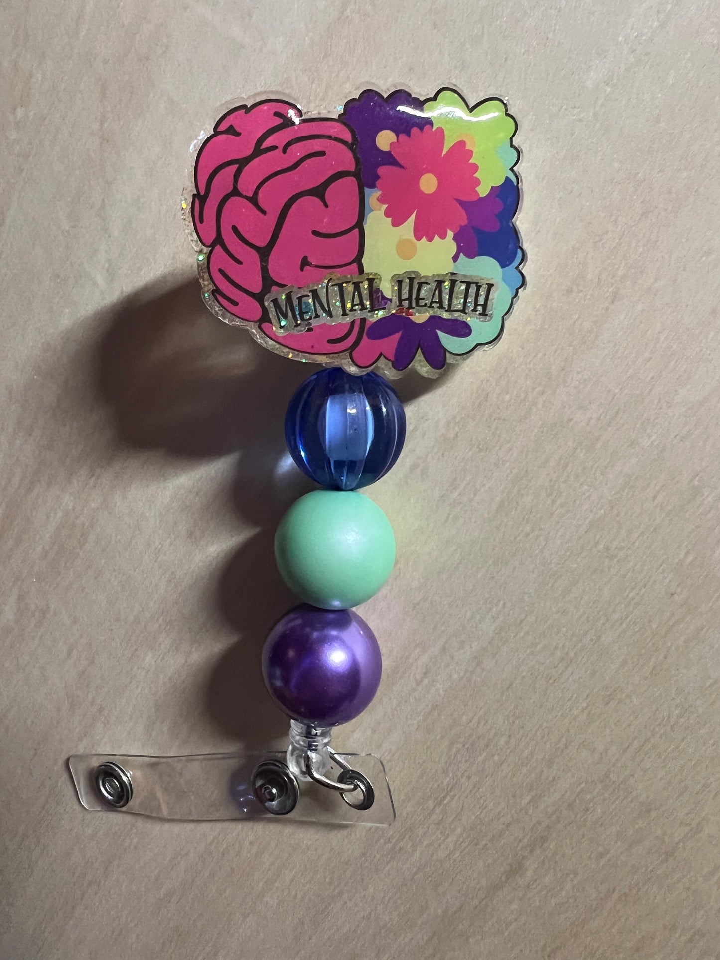 Mental Health Brain/Floral Badge Reel