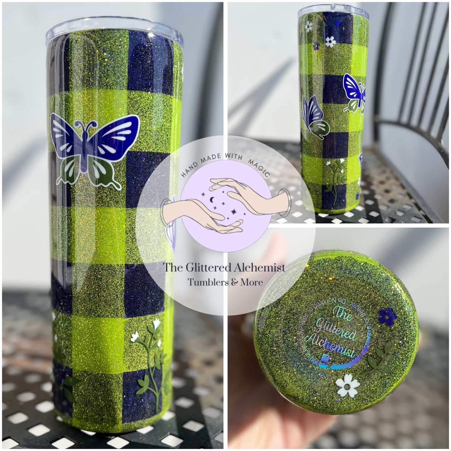 Plaid Spring Butterfly Tumbler