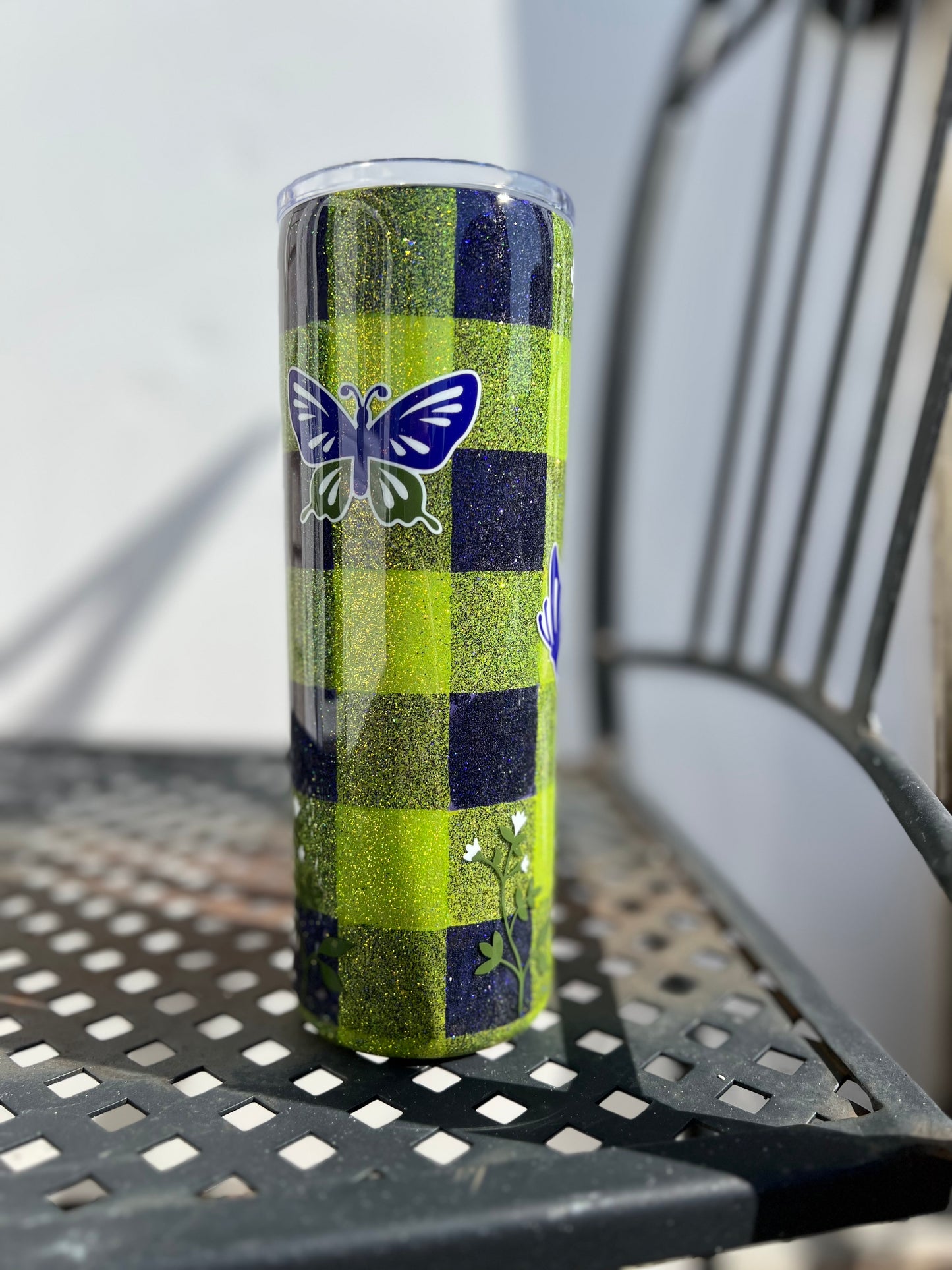 Plaid Spring Butterfly Tumbler