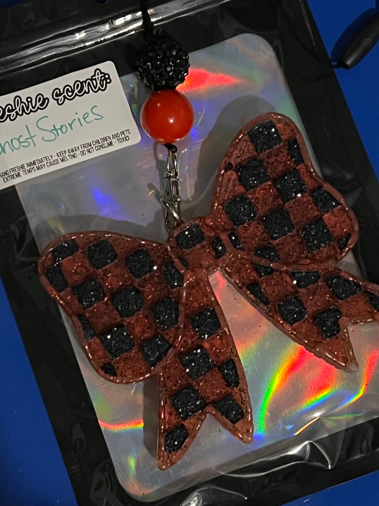 Red Bow with Black Glitter Car Freshie (Scent: Ghost Stories)