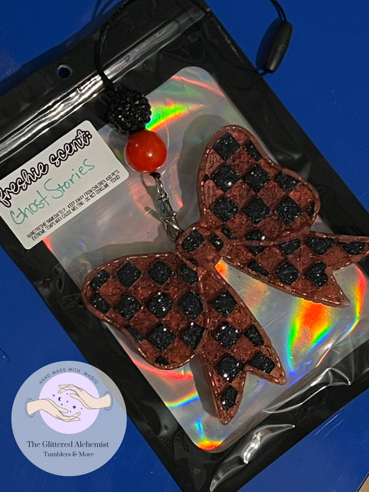 Red Bow with Black Glitter Car Freshie (Scent: Ghost Stories)