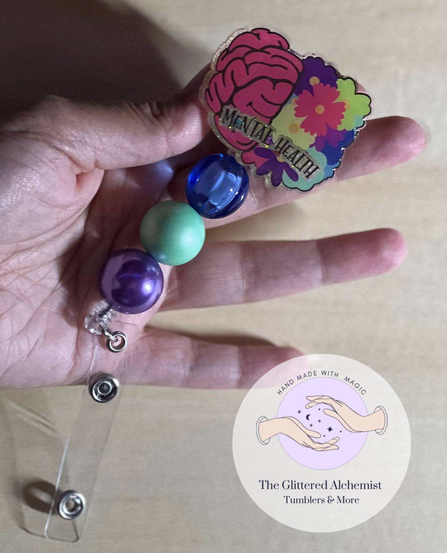 Mental Health Brain/Floral Badge Reel